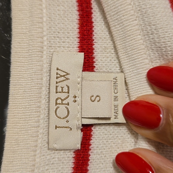 J. Crew Cotton Knit Nautical Red and White Striped Zipper Sides Pullover Sweater - Picture 9 of 12